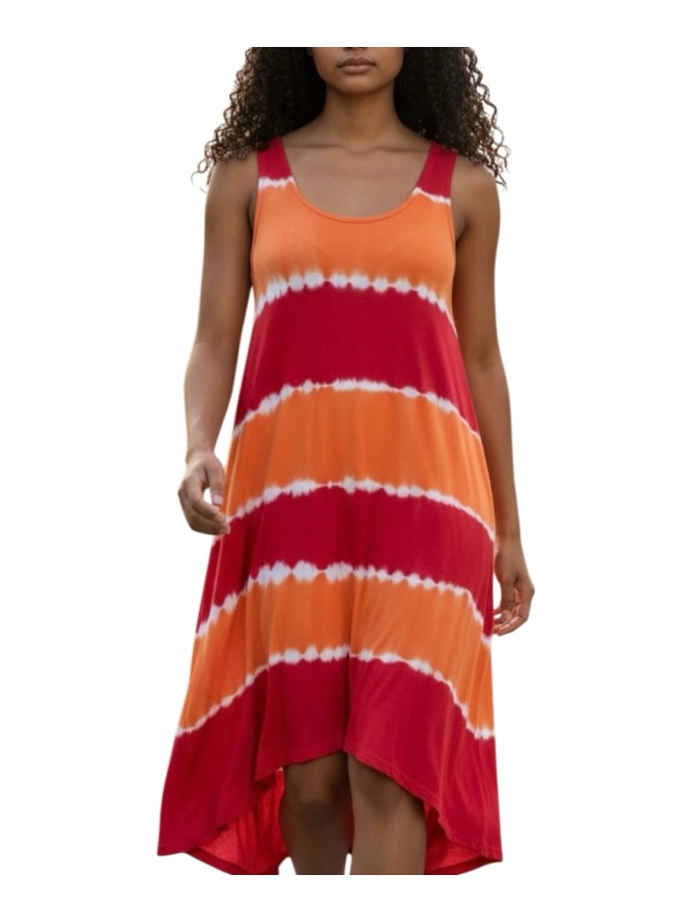 Ellen Tracy Casual Maxi Dress. Red White Orange.  Sz 10